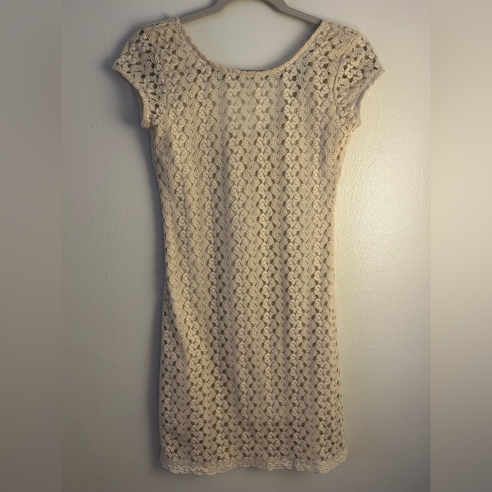 Charming Charlie Elegant Cream Lace body shaping dress
